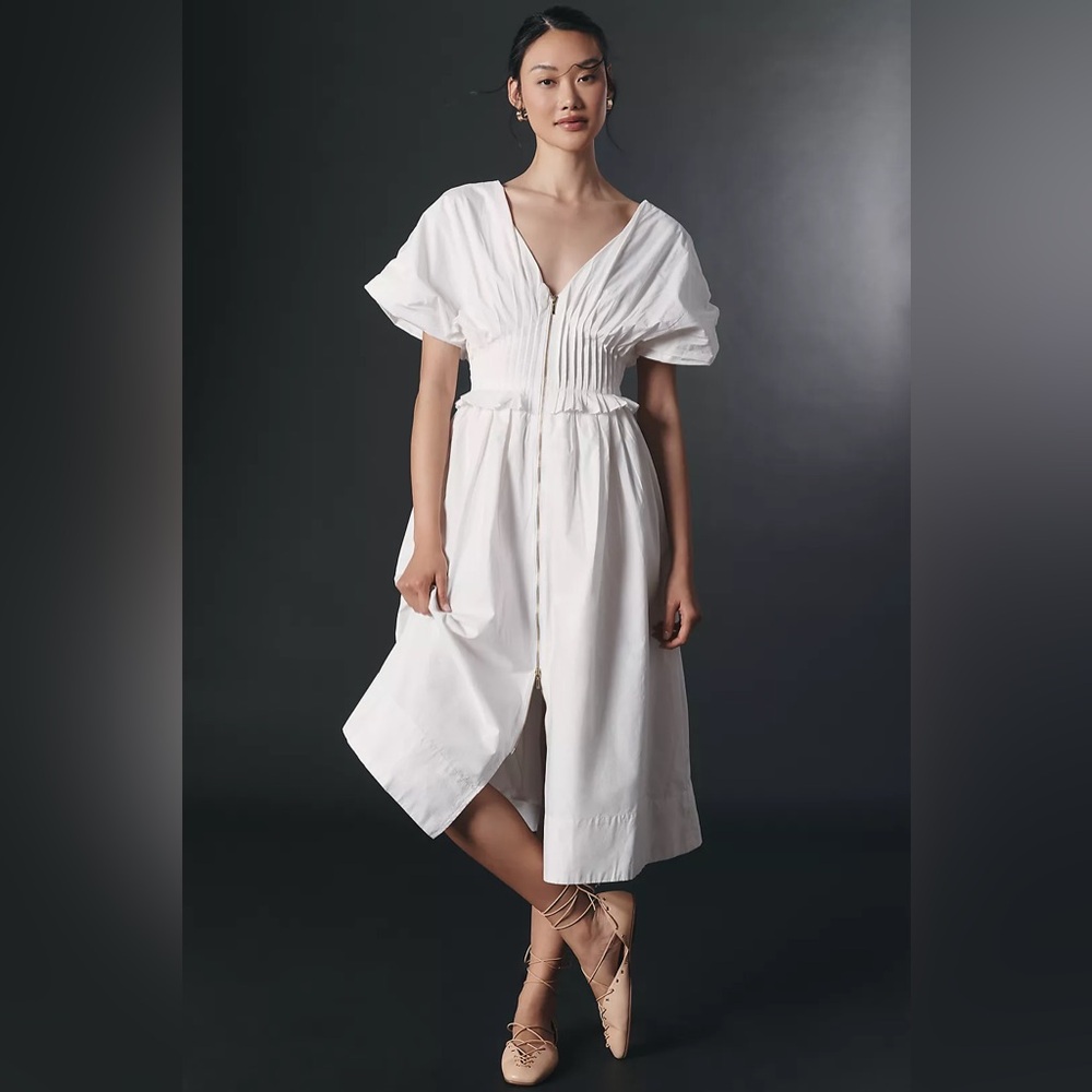 Anthropologie By Anthropologie V-Neck Zip-Front Midi Dress